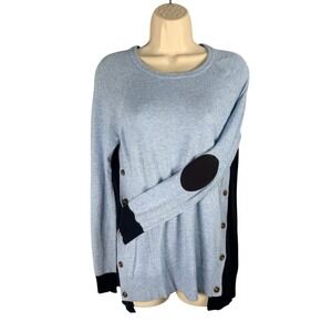 J Crew Sweater Womens Small Blue Side Button Elbow Patch Angora Wool Blend 08645